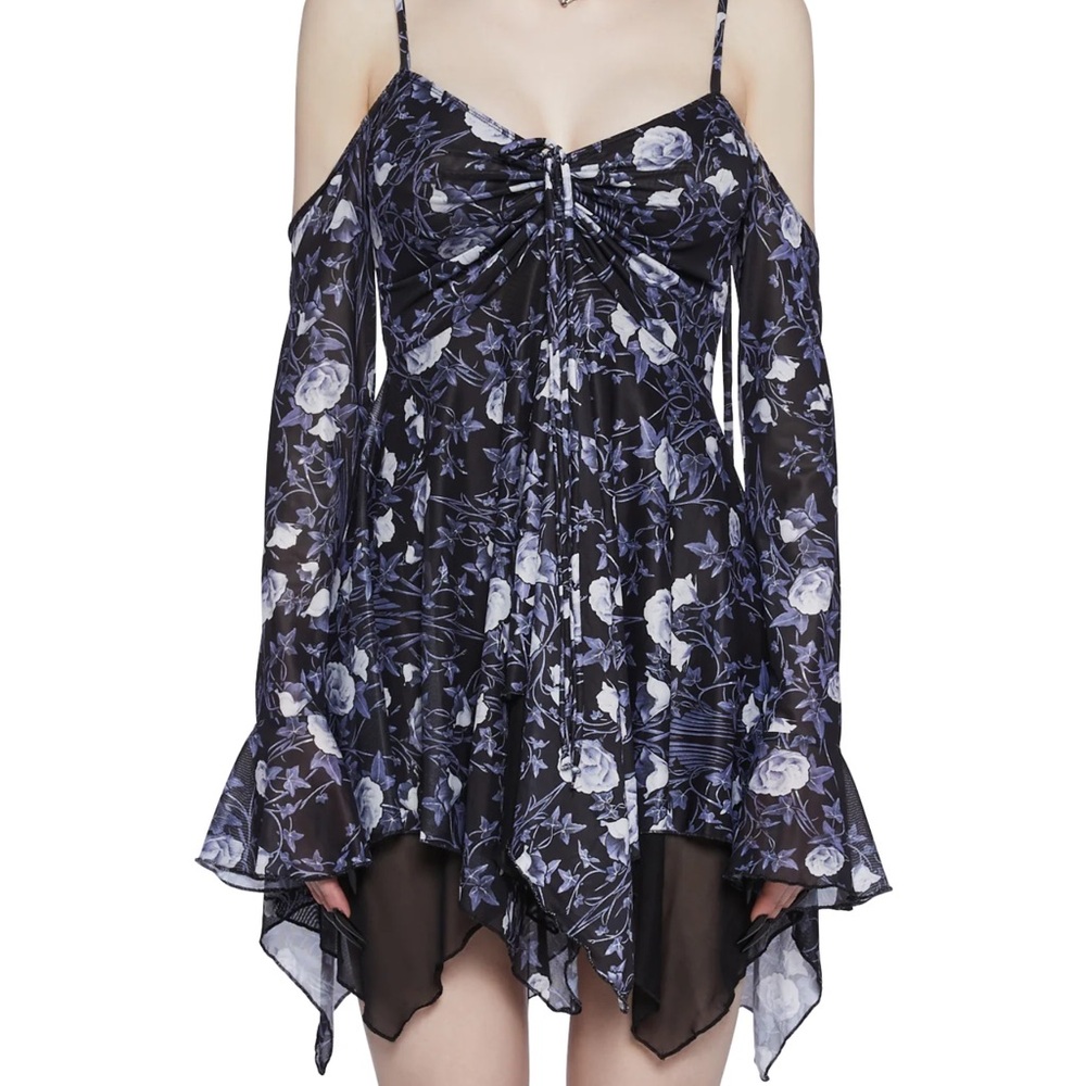Widow Mesh Handkerchief Hem Dress